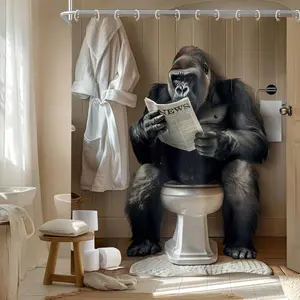 Funny Monkey Shower Curtain Chimpanzee In Bathtub Black White Animal Wildlife Boys Men Shower Curtain Bathroom Set Modern Cool Waterproof Bath Decoration Accessories Home Decor 72x72in