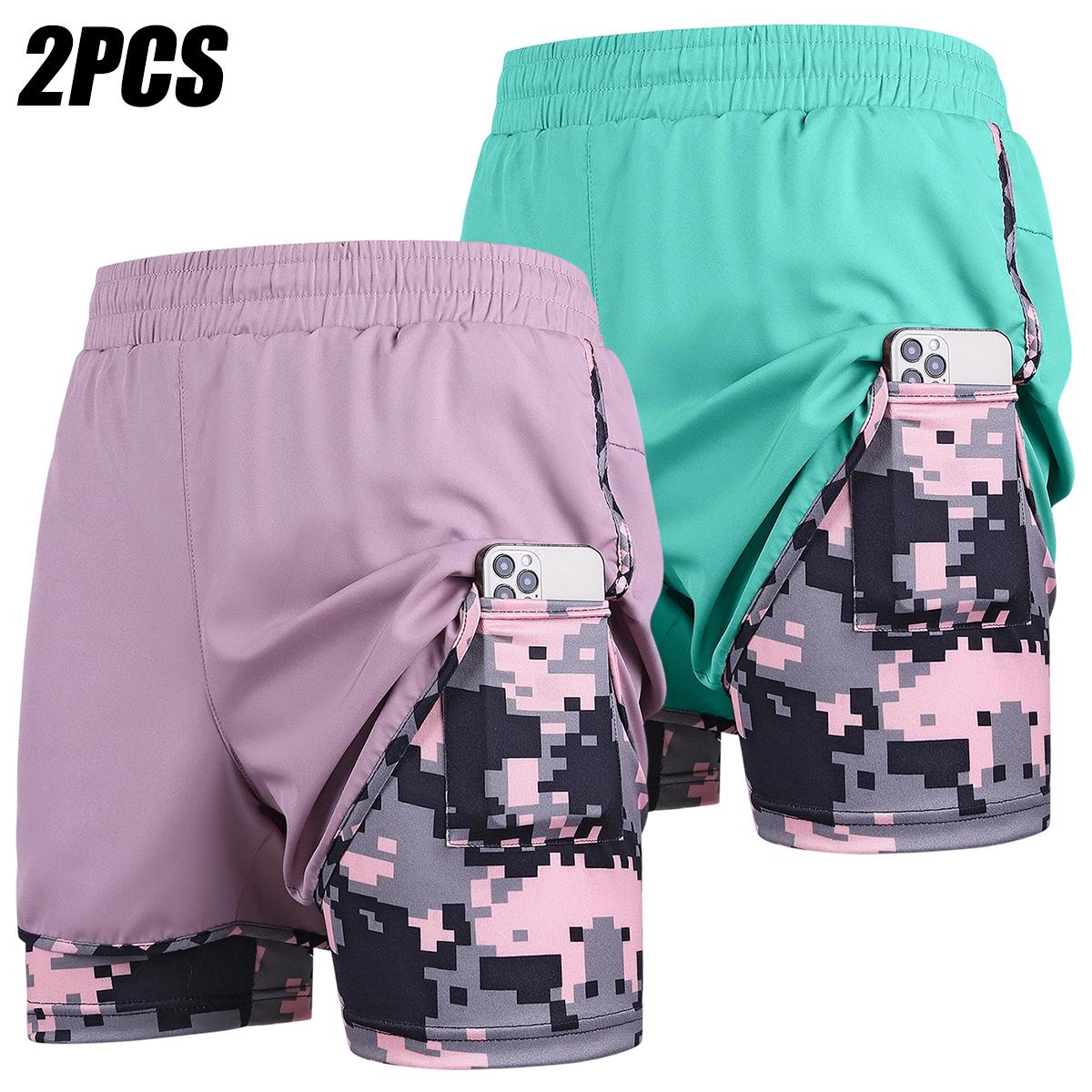 Women's Fashion Polyester Quick-Dry Breathable High-Stretch Tie Drawstring Athletic Shorts, Double-Layer Camouflage Lining, Anti-Exposure Design, Loose Fit for Fitness, Running