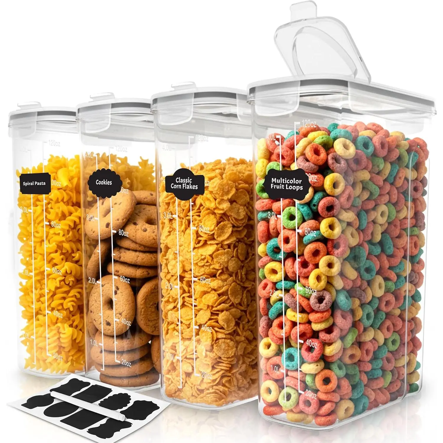 Kitchen Cereal Containers Storage Set – 4 Pack 4L(135.2 oz) Airtight Food Storage Containers with Lids, BPA-Free Cereal Dispensers for Pantry Organization and Storage (Clear)