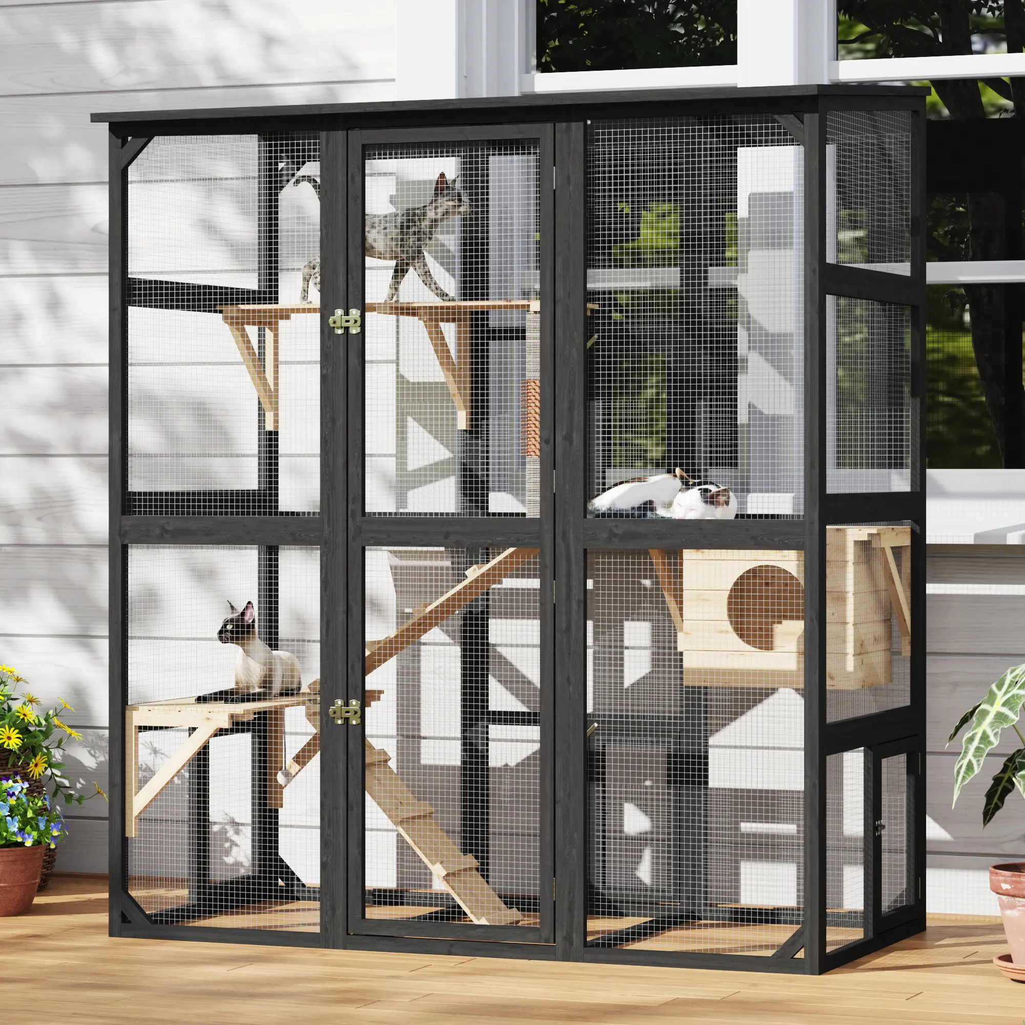 Luxury Outdoor Walk-In Catio Cage – Safe, Multi-Level Enclosed Playground for Feline Pets