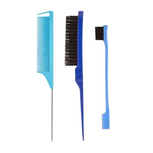 3-Piece Reversible Edge Brush Rat Tail Comb Set for Hair Styling - Detangling Brush, Salon-Ready Comb, and Edge Brush for All Hair Types
