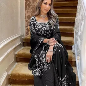 Indian/Pakistani Bollywood Party Wear FASHIONABLE HEAVY NET GEORGETTE CHINE SEQUENCE Formal Dress Dupatta Palazzo Women Comfort Formal Wear