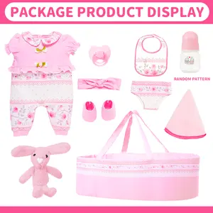 DEARBEI GAGAKU 18 Inch Doll Bassinet Baby Doll Bed with Carry Handle Pink Accessories Set for Girls Kids Reborn Baby Dolls Accessories