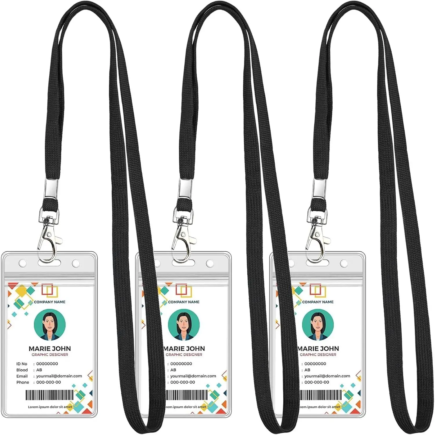 3 Pack Clear ID Badge Holder with Lanyard Black Lanyards with Vertical  ID Badge Holder for Office, School, Travel