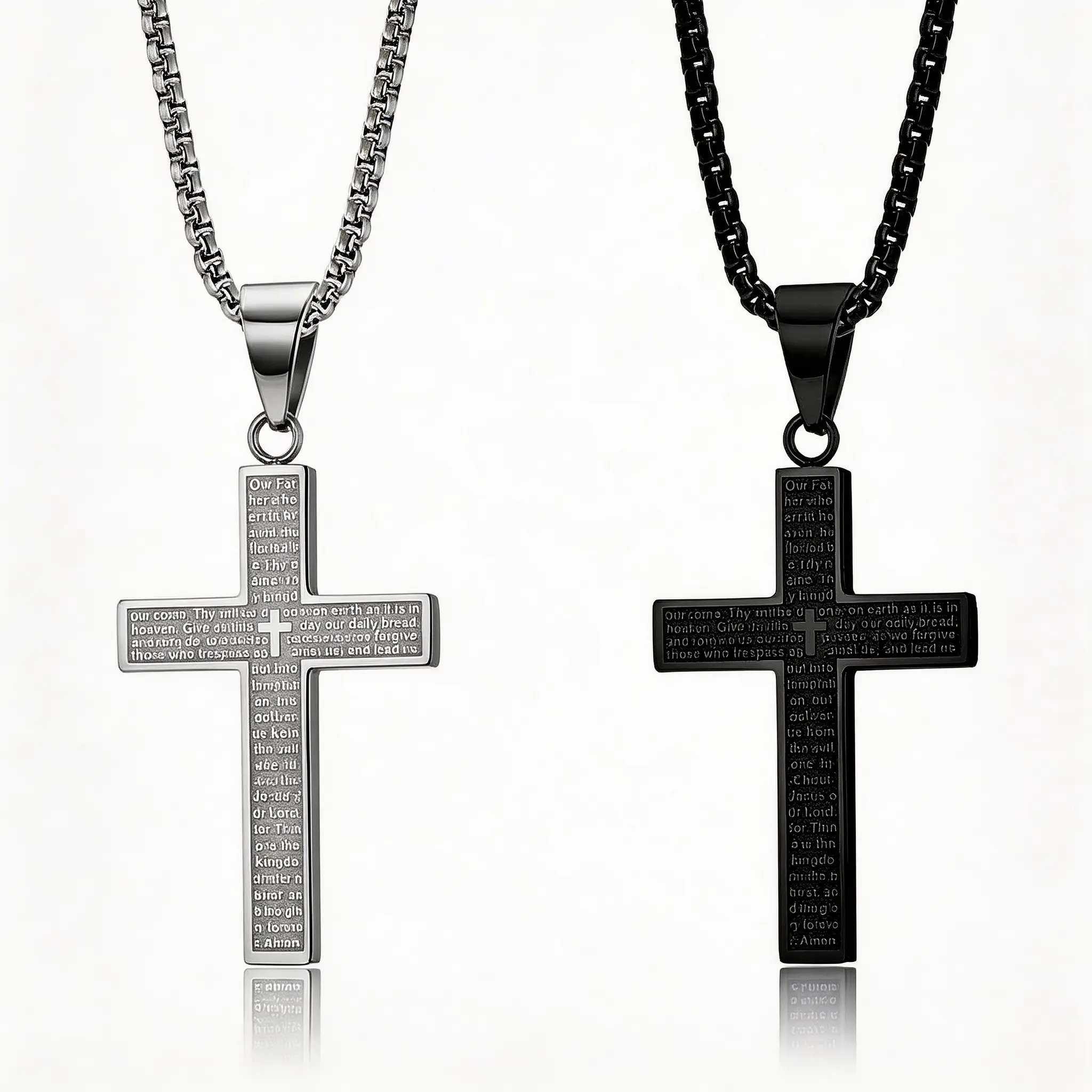Vintage Cross Pendant Necklace 3D Father's Day Gifts Sculpting Bible Verse Mens Cross Steel Necklace Stamp Cross Necklace Unisex Fade-Resistant Personalized Hip-Hop Faith Jewelry For Men Women Jesus Crucifix Pendant Jesus Bless You accessories for women