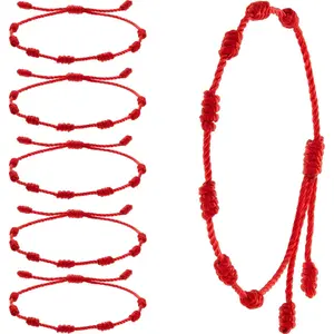 6 Pieces Red String Bracelets Red Cord Bracelet Adjustable Knot String Bracelet Amulet for Protection, Evil Eye and Good Luck