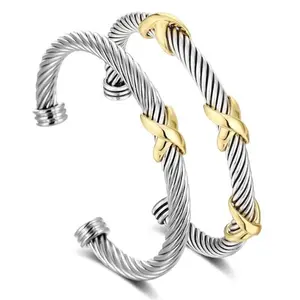 MYTYS Two Tone Knot Cuff Bracelet Set for Women Twisted Bangle Fashion Copper Jewelry Modern Trendy Accessories Stylish and Versatile