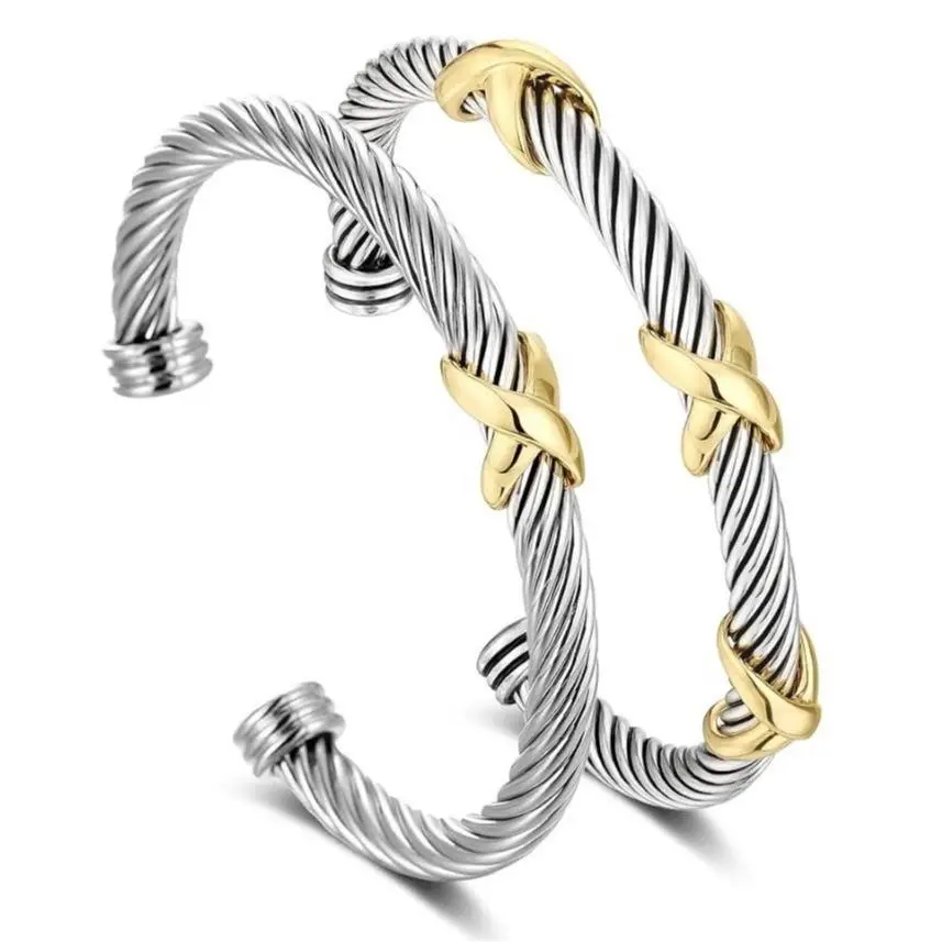 MYTYS Two Tone Knot Cuff Bracelet Set for Women Twisted Bangle Fashion Copper Jewelry Modern Trendy Accessories Stylish and Versatile