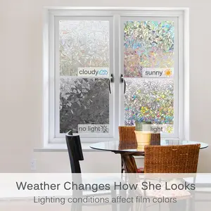 Rainbow Window Privacy Film 17.5x78.7 Inch – 3D Static Cling Glass Vinyl with Installation Tools, Heat Control & Anti-UV Decorative Window Decals for Home, Office & Doors