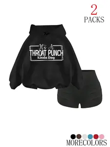 Women's 2-Piece Set, Casual Chic Long Sleeve Hoodie + Tight Fit Shorts, Perfect for Fall & Winter, Home Outdoor Travel Shopping, Comfortable Sleepwear, Casual Fashion Set