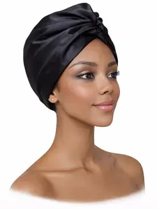 Kim 100% Silk Turban Hair Care Accessory - Black Hypoallergenic Mulberry Silk for Softness & Protection