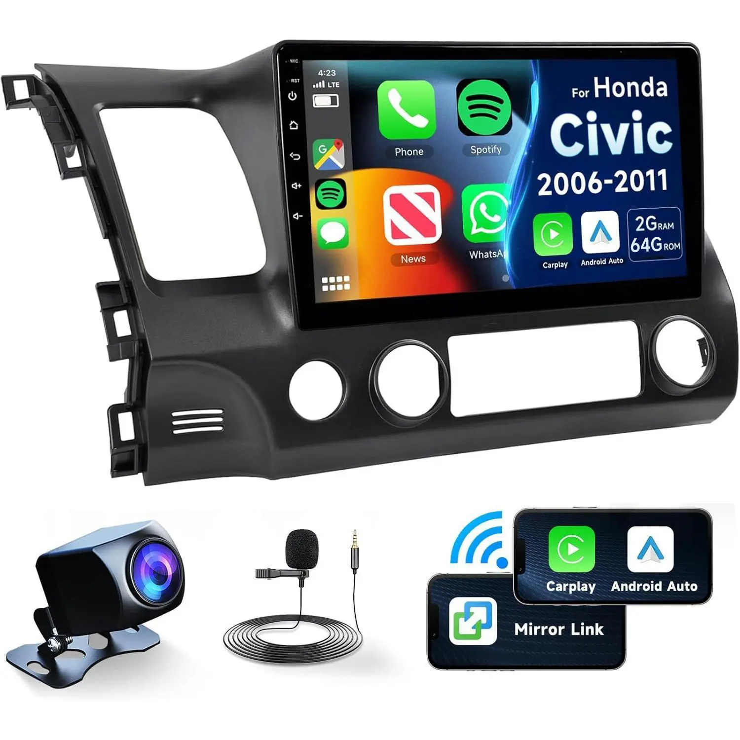 Android 15 Car Radio for Honda Civic 2006 2007 2008 2009 2010 2011, 10.1" Touch Screen, Wireless Carplay, Android Auto, Bluetooth, GPS Navigation, WiFi/FM/32UI/EQ, Steering Wheel Control, AHD Backup Camera, HiFi Audio, Father's Day Gift,SummerVibes father