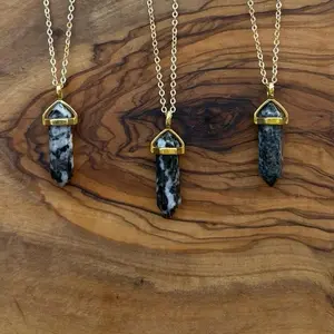 Zebra Jasper Crystal Necklace with Gold Tone Chain and Unique Stone Pendant for Stylish Jewelry