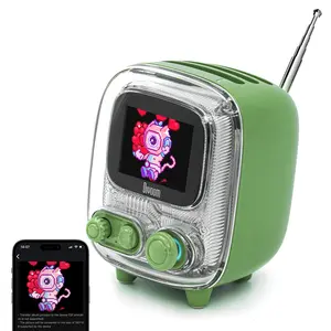 Divoom Tiivoo-2 Portable Bluetooth Speaker with FM Radio Pixel Art Retro Mini Small Cute portable Wireless Speaker White Noise Vintage Decor Suitable for Party Office Desk Home Bedroom Kitchen Gifts for Women Men Smartphone Audio Sound System Light Pink f