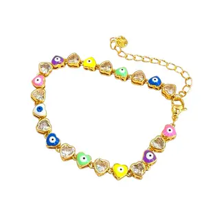 Multicolor Evil Eye Bracelet for Women Gold Plated 7 5 Inches with 3 Inch Extension Adjustable Anklet Option