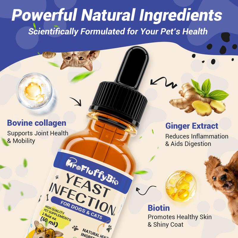 ProFluffyBio Natural Dog Yeast Infection Treatment - Itchy Skin & Ear Relief, Reduces Inflammation & Irritation, Soothes Allergy Symptoms - Herbal Supplement Drops for Dogs' Healthy Itch Relief (2 Oz)