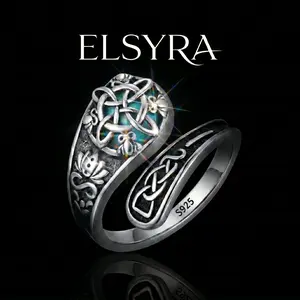925 Sterling Silver Synthetic Turquoise Celtic Knot Open Ring,Adjustable Ring Vintage Spoon Ring Thumb Ring Unisex, Witch Knot Design, Witchtok Pagan Jewelry,Design Unisex Jewelry, Suitable for Everyday Wear Gift for Birthday or Mother's Day