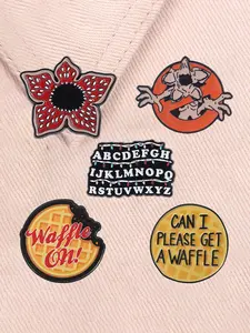 5pcs/set Sci-fi Horror American TV Series Enamel Pin Stranger Things Red Cannibal Flowers Christmas Lights Mug Waffle Alloy Brooches Lapel Backpack Badge Fashion Jewelry Accessories Gifts for Friends