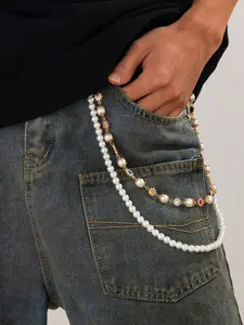 Wallet Chain Layered Pants Chains for Men Women | Punk Jeans Key Chain Accessories Exquisite Rhinestone Flower Pearl | Hip-hop Style Pants Chain