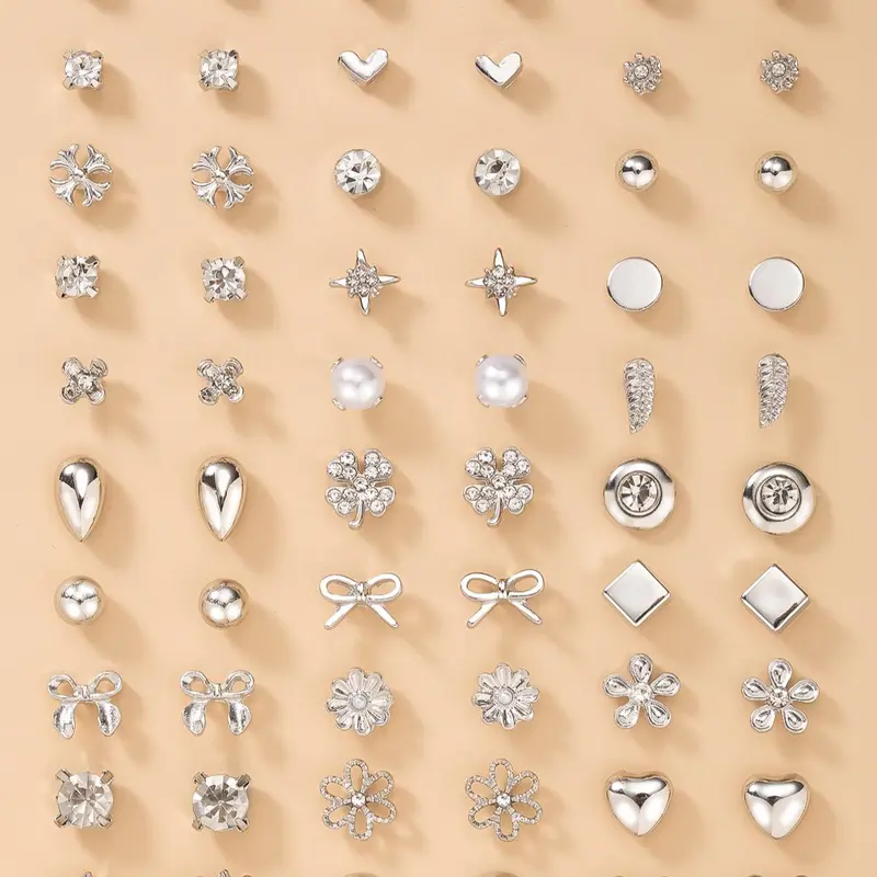 Cute Flower & Bow & Rhinestone Decor Earrings Set, Casual Earrings Set, Earring Stacks, Fashion Jewelry for Party, Daily Clothing Decor, Trendy All-match & Exquisite Jewelry for Birthday Gift