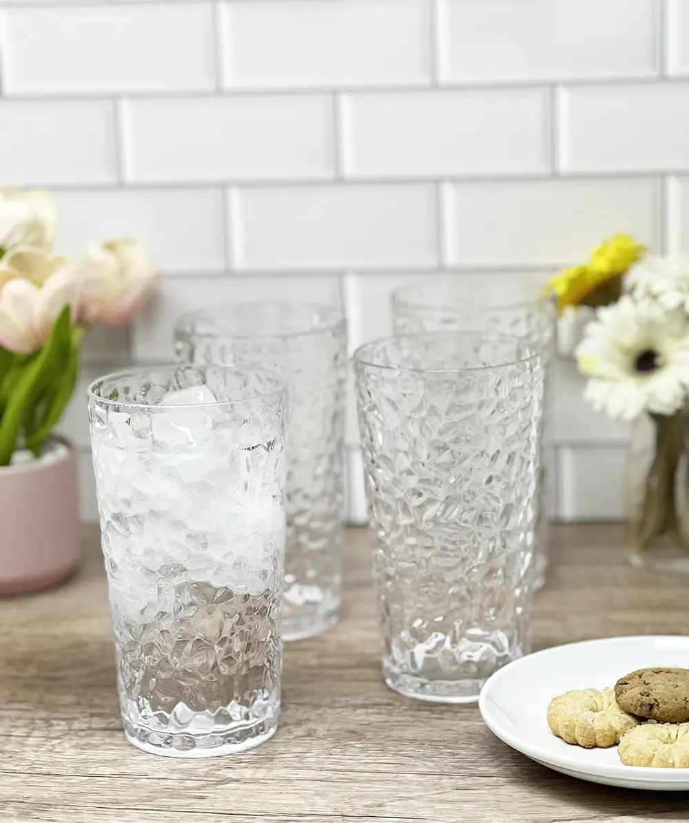 212 MAIN HB Reusable Acrylic Highball Glasses - 4 Pcs Set, 19oz, BPA-Free, FDA Approved, Stackable, Indoor Kitchenware Drinkware