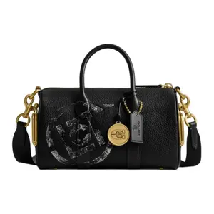 COACH x CLOT Compass 25 Leather Crossbody Shoulder Bag with Zipper Closure in Mixed Black for Women