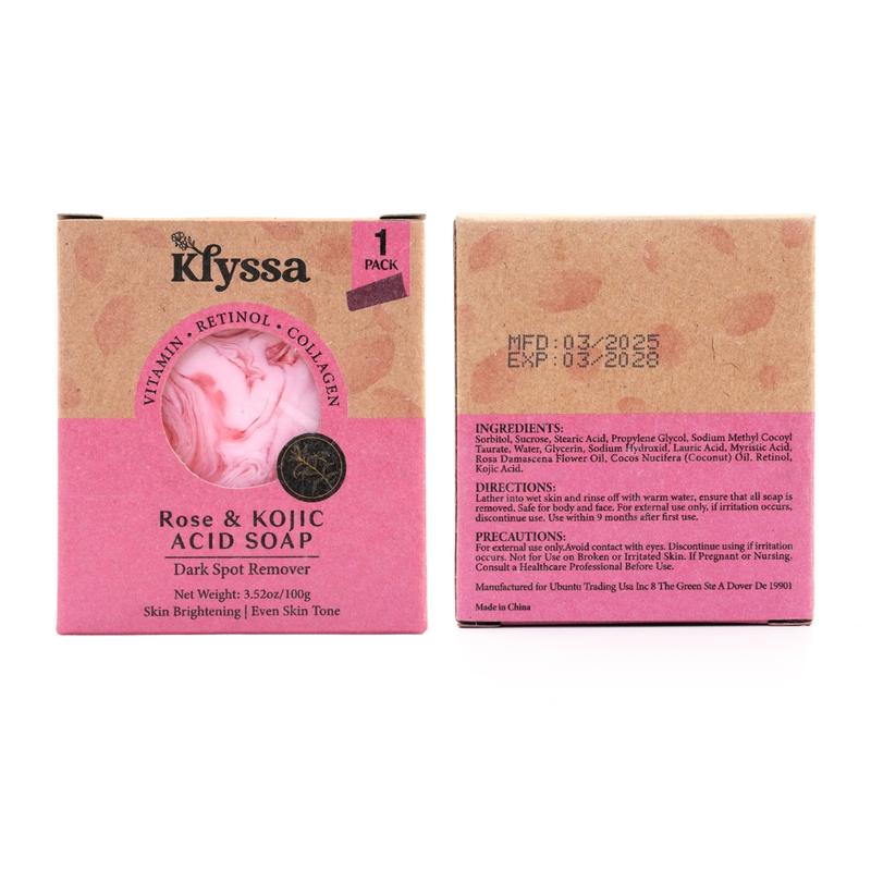 Klyssa 2 Pcs Kojic Acid Face & Body Cleansing Bar soap, Turmeric, Rose, Lavender for all skin types