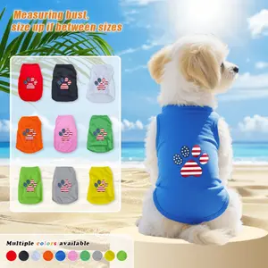 Sizes S-2XL: Pullover style, American flag paw print print, available in a variety of colors, lightweight and breathable for summer, suitable for both indoor and outdoor use, and fits all small dogs and cats, Puppy, Puppy Clothes, Outfits