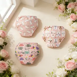 3pcs Style Baby Diaper Pants, Cartoon Pattern Design, Suitable for Girl Babies, Skin-Friendly Material, Reusable and Washable