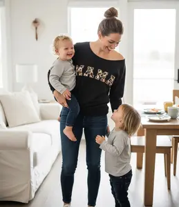 Leopard Mama Patch Sweatshirt - Brown Polyester Hoodie with "MAMA" Text, Long Sleeves, Lightweight Fabric, Ideal for Women's Wear