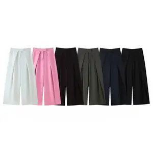 Casual Fashion Wide-Leg Pants Women's Office Pants with Pockets Pleated Trousers Fashionable 2026 Spring/Summer Street Style Pants