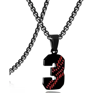 Number Necklace for Men Baseball Black Baseball Jersey Number Pendant for Athletes Number Chain for Boys Sport Stainless Steel Baseball Stocking Stuffers Christmas New Year Gifts for Men Boys