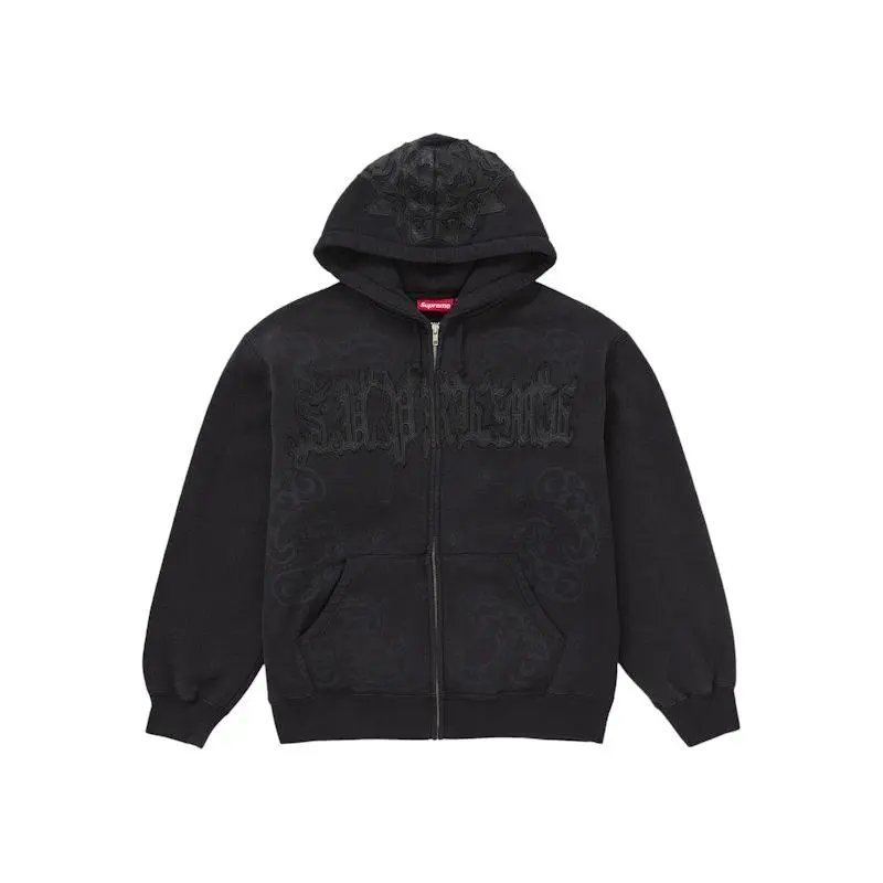 Supreme Men's Leather Applique Zip Up Hooded Sweatshirt Black, from StockX