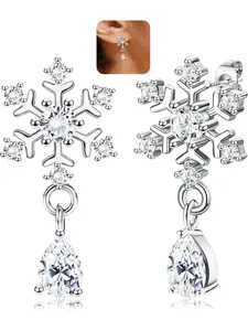 Cute Snowflake Earrings for Women - Popular, Hypoallergenic, Zirconia,faux pearl , Drop-Style Dangle Earrings, Christmas Accessories