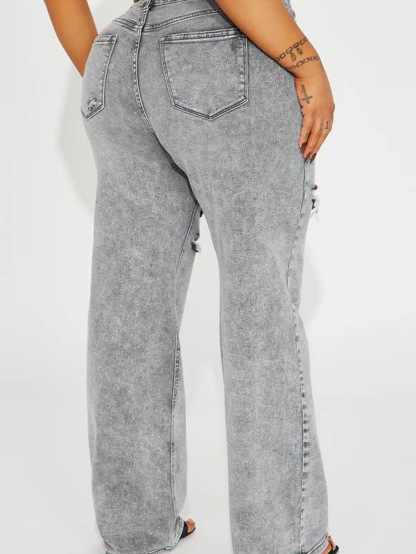 Remi Ripped Stretch Baggy Jeans - Grey