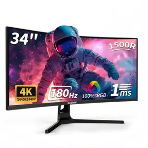 Gawfolk 34-Inch Ultrawide Curved 180Hz Gaming Monitor - 1500R 21:9 UWQHD (3440x1440) PC Screen, Adaptive Sync, 178° Viewing Angle, Display Port, HDMI Port, 75x75mm Wall-Mount Compatible