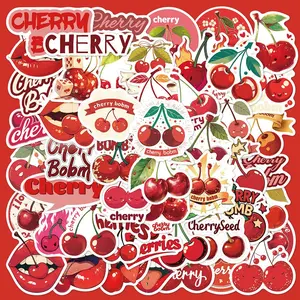 Cherry Series Sticker, 50pcs/set Waterproof Self Adhesive Decor Paper, Decor Sticker for Gift Greeting Card Water Bottle Laptop Phone