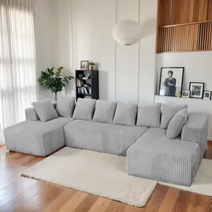 131'' U & L Shaped Modular Boneless Sofa Couch, Modern Modular Sleeper Bed Sofa Luxury Furniture, 6 Seater with Deep Seat Chaise Couch for Living Room & Bedroom, High-density Sponge, 8 Pillows Corner Loveseat 3 Packages Shipping No Assembly