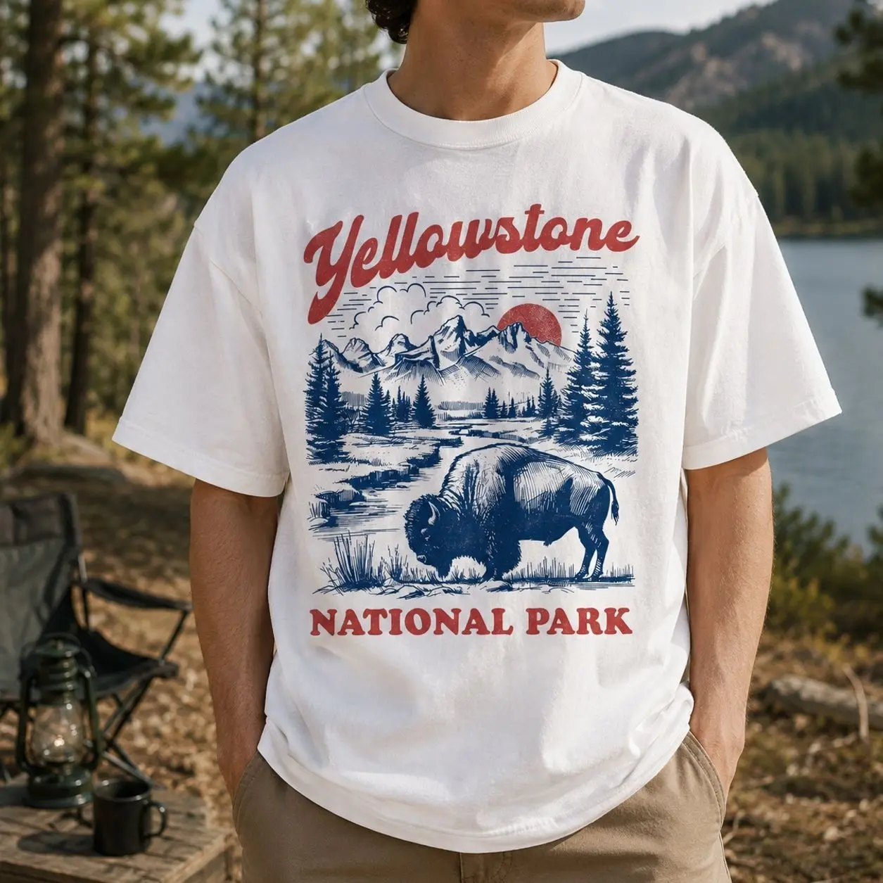 Buffalo Nature Graphic T-Shirt, Retro Wildlife Hiking Tee, Unisex Apparel for National Park Enthusiasts