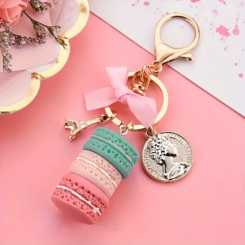 Fashion Macaron Cake Handmade Keychain For Bags with Bow - Alloy, Women's Bag Accessory Cute Keychain Accessory