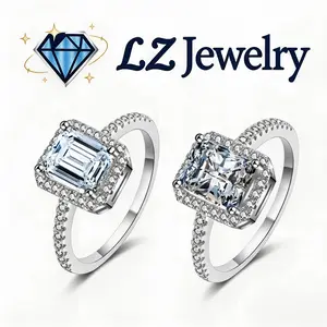 #24 (Radiant & Emerald 1/2CT) 925 Sterling Silver Synthetic Moissanite Ring