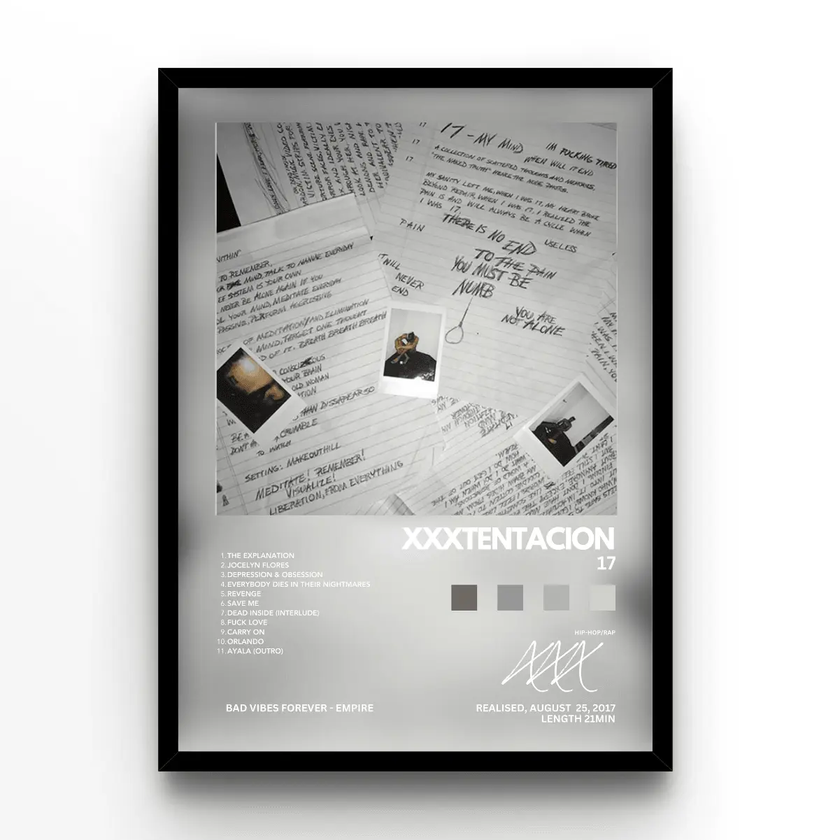 XXXTENTACION 17 Album Cover Poster, Emo Rap Music Tracklist Wall Art Print, Minimalist Aesthetic Bedroom Decor, X Fan Gift Idea