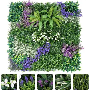 3Pcs 1x1m PE Artificial Grass Wall Panel, Purple Flower Mixed Foliage, Easy DIY Privacy Screen with Zip Ties for Indoor Outdoor Home Garden Wedding Decor