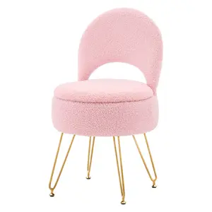 Storage Ottoman Vanity Stool Chair with Folding Back Teddy Velvet Makeup Chair Multifunctional Upholstered Footstool,4 Metal Legs with Anti-Slip Feet for Bedroom Living Room Entryway