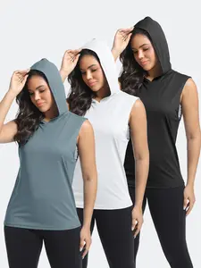 3 Packs Women Sports Running Gym Yoga Sleeveless Hooded Tank Tops Set Breathable Fit Fabric Pullover Womenswear