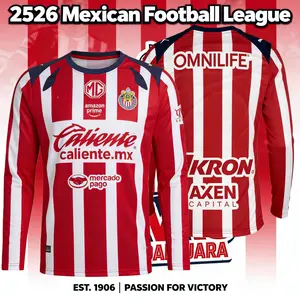 2526 Chivas CD Guadalajara Home Jersey Vintage Mexico Red and White Stripe Long Sleeve Top Football Jersey LIGAMX