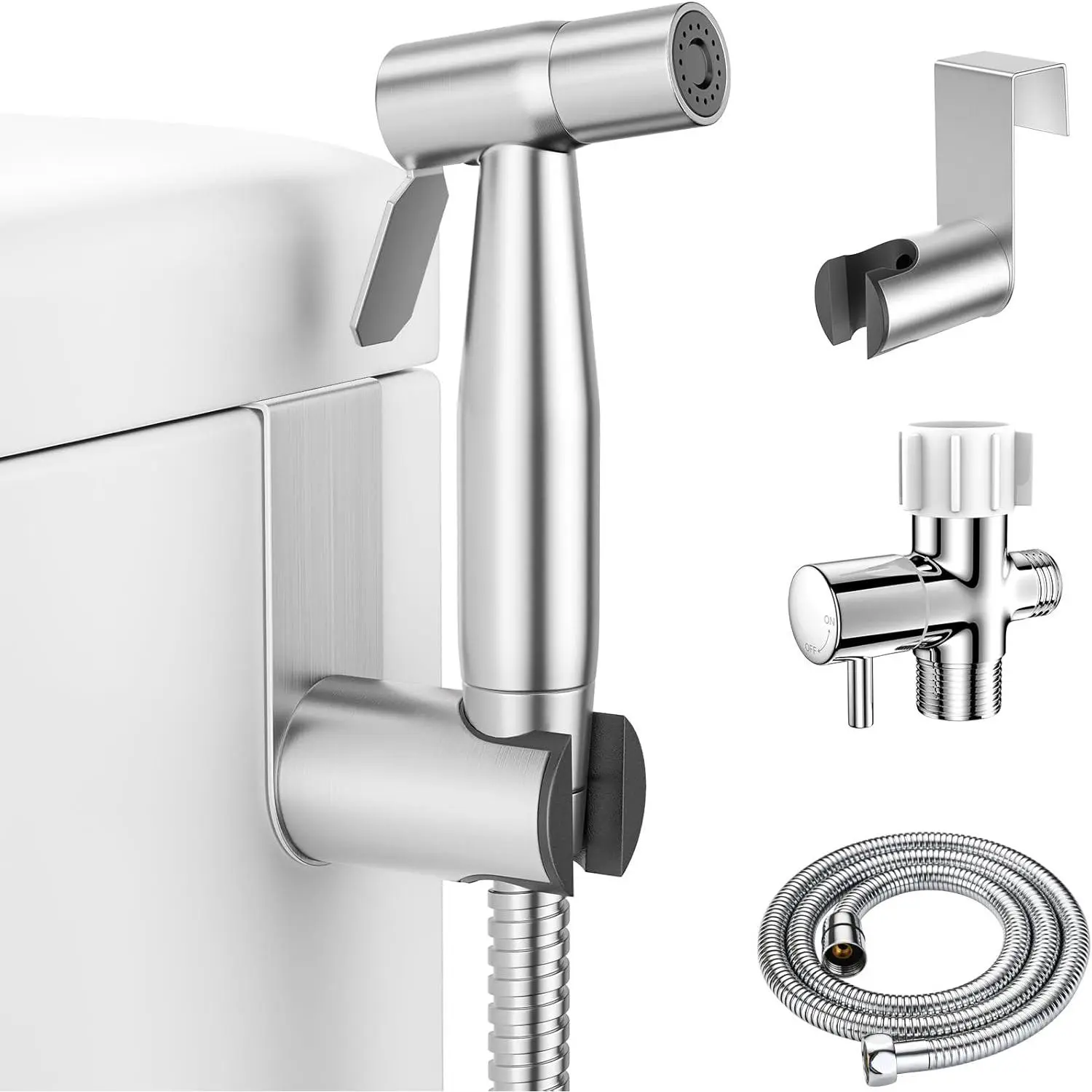 Handheld Bidet Sprayer for Toilet-Adjustable Water  Jet Spray with Bidet Hose for Feminine Wash,   Stainless Steel Muslim Shower Toilet Bidet Cloth Diaper Sprayer Set