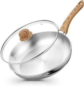 KOCH SYSTEME CS 10 Inch Stainless Steel Frying Pan with Lid - Bakelite Handle, Non-Toxic, Induction Compatible, Oven Safe Skillet for Gas, Electric & Induction Stovetops