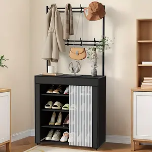 3-in-1 23 Multi-Functional Metal Storage Rack with 5/6 Shelves & 8 Detachable Hooks Heavy-Duty Entryway Shoe Cabinet Closet Organizer