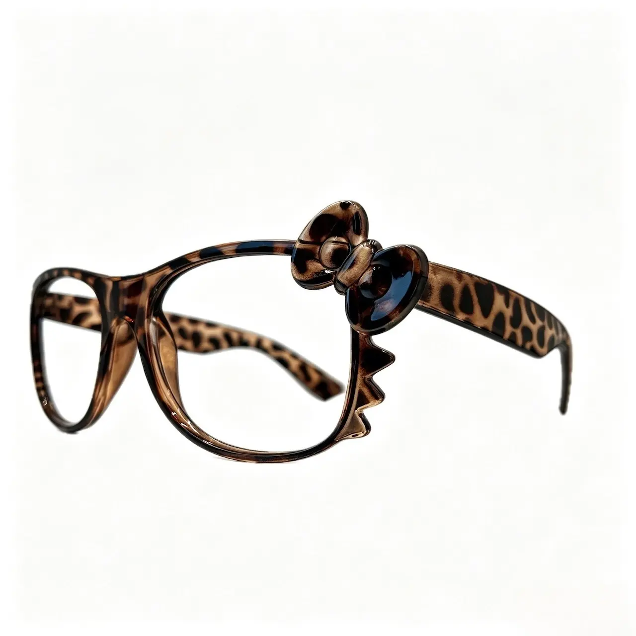 Women's Cute Leopard Print Non-Prescription Glasses Frames - Kawaii Bow Decor, Clear Lenses, Fashion Decorative Eyewear for Cosplay, Daily Wear